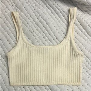 Aritzia Wilfred Cream Ribbed Crop Top